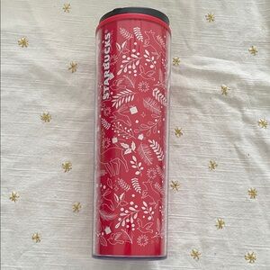 Starbucks Red Tumbler with White holiday Pattern